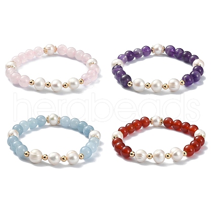 Natural Mixed Gemstone & Pearl Beaded Stretch Bracelet for Women BJEW-JB09384-1