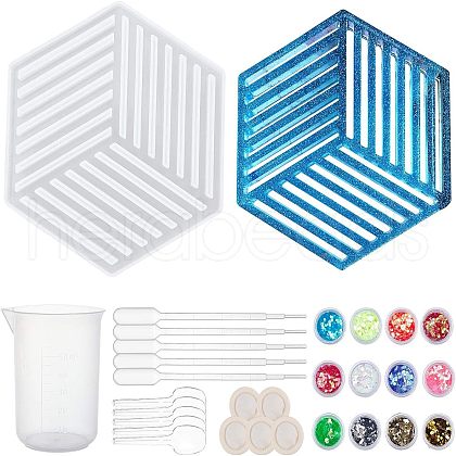 Hollow Hexagon DIY Cup Mats Silicone Molds DIY-OC0003-13-1