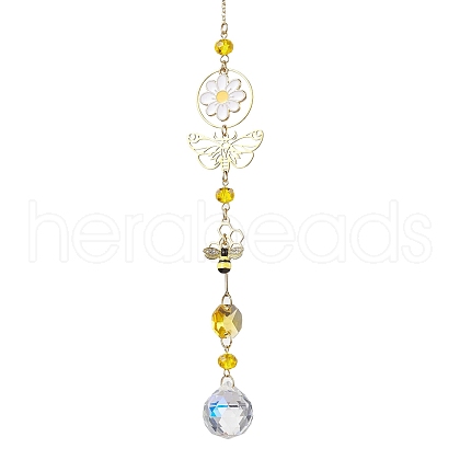 Alloy Butterfly Bee Flower Hanging Ornaments HJEW-TA00213-1