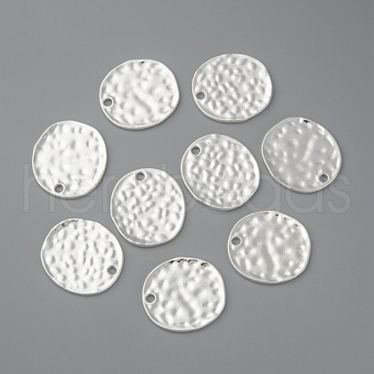 Alloy Blank Flat Round Hammered Pendants PALLOY-M031-07S-1