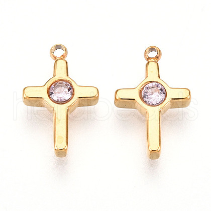 Ion Plating(IP) 304 Stainless Steel Micro Pave Cubic Zirconia Charms STAS-N110-01C-G-1