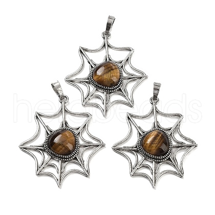 Natural Tiger Eye Spider Web Pendants G-Q163-09AS-04-1