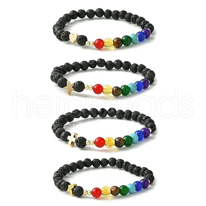 Natural & Synthetic Mixed Gemstone Chakra Theme Bracelet BJEW-JB09806-1