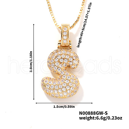 Elegant Brass Micro Pave Clear Cubic Zirconia 3D Initial Necklaces DV4415-16-1