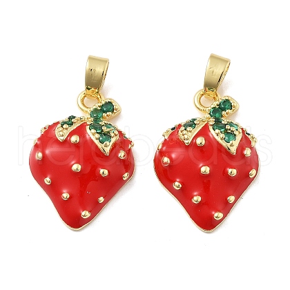 Strawberry Brass Enamel Micro Pave Cubic Zirconia Pendants KK-M325-14A-G-1