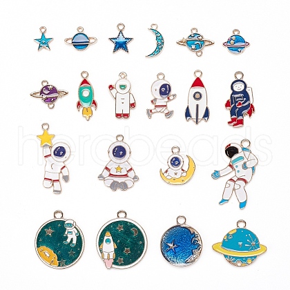 20Pcs 14 Style Light Gold Alloy Enamel Pendants ENAM-YW0001-74-1