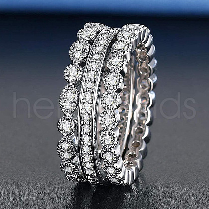 3Pcs 3 Styles Brass Micro Pave Clear Cubic Zirconia Finger Rings for Women FS-WG3CB6F-05-1