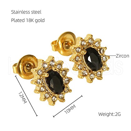 304 Stainless Steel Cubic Zirconia Stud Earrings FS-WGD0B7C-03-1