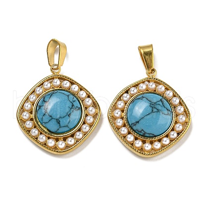 Ion Plating(IP) 304 Stainless Steel Pave Synthetic Turquoise Pendants STAS-U024-16G-04-1