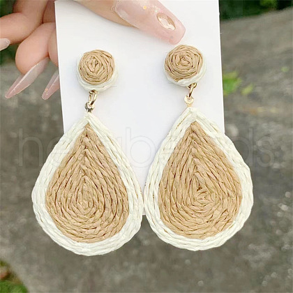 Woven Teardrop Alloy Raffia Stud Dangle Earrings FS-WG09963-04-1