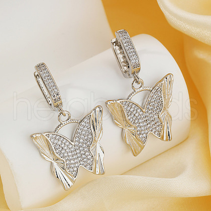 Fashionable Brass Clear Cubic Zirconia Butterfly Hoop Earrings SZ8997-1-1