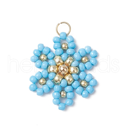 Glass Seed Beaded Flower Pendants PALLOY-MZ00712-05-1