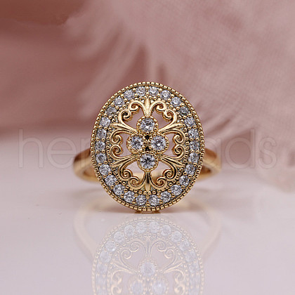 Oval Brass Micro Pave Clear Cubic Zirconia Finger Rings for Women FS-WGE5686-04-1