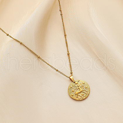 304 Stainless Steel Disc with Embossed Constellation Pendant Necklaces WG3413F-09-1