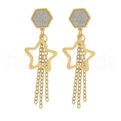 Ion Plating(IP) 304 Stainless Steel Star Dangle Stud Earrings EJEW-G400-42G-04-1