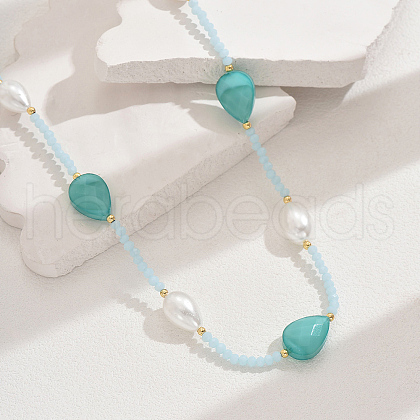 Fashionable Vintage Teardrop Imitation Pearl & Glass Sead Beaded Women's Long Necklaces VH4179-4-1