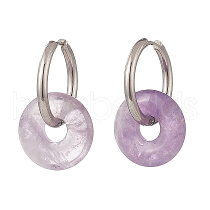 Natural Amethyst Pi Disc/Donut Dangle Hoop Earrings EJEW-JE05132-03-1