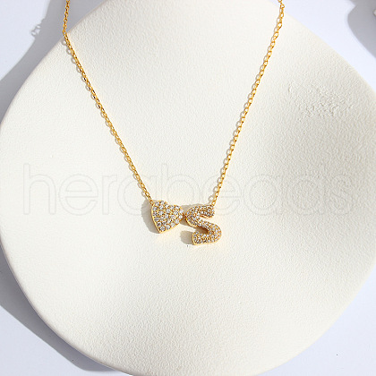 Heart Initial Brass Micro Pave Clear Cubic Zirconia Pendant Necklaces FS-WG89C2E-19-1