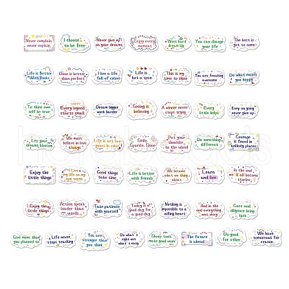50Pcs Inspirational Cartoon English Word Paper Sticker Label Set DIY-G078-02-1