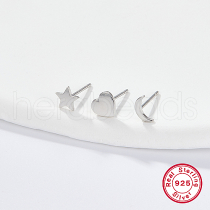 3Pcs 3 Style 925 Sterling Silver Stud Earrings IL9248-02-1