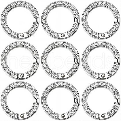 SUNNYCLUE 12Pcs Alloy Crystal Rhinestone Spring Gate Rings FIND-SC0012-68P-1