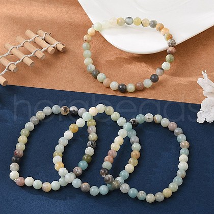 Natural Flower Amazonite Bead Stretch Bracelets X-BJEW-K212-A-007-1