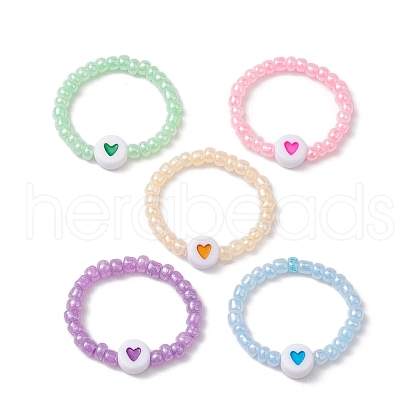 Acrylic Flat Round with Heart Finger Rings RJEW-JR00685-1
