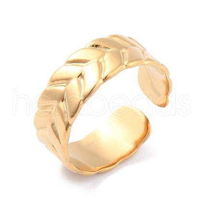 Ion Plating(IP) 304 Stainless Steel Leaf Open Cuff Ring for Women RJEW-L103-28G-1