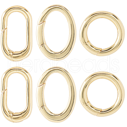 SUNNYCLUE 6Pcs 3 Styles Rack Plating Brass Spring Gate Rings KK-SC0004-45-1