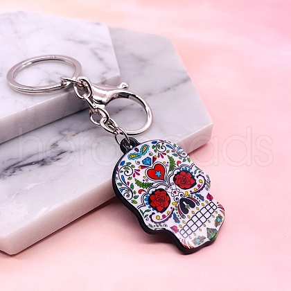 Acrylic Flower Skull Keychain PW-WG713FE-09-1
