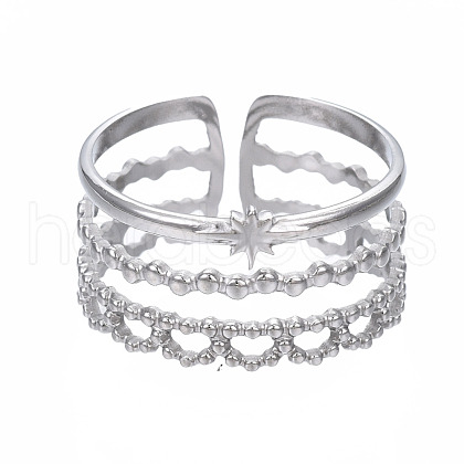 Non-Tarnish 304 Stainless Steel Star Open Cuff Ring RJEW-T023-94P-1