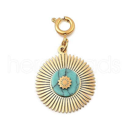 Natural Green Turquoise Flat Round Boho Pendants Decorations STAS-K260-01G-1