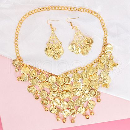 Coin Tassel Alloy Pendant Necklaces & Dangle Earrings Sets FS-WG02570-01-1
