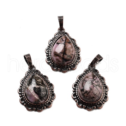 Natural Rhodonite Teardrop Pendants G-K363-01R-08-1