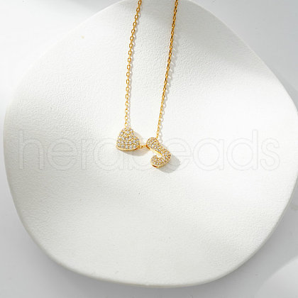 Heart Initial Brass Micro Pave Clear Cubic Zirconia Pendant Necklaces FS-WG89C2E-10-1