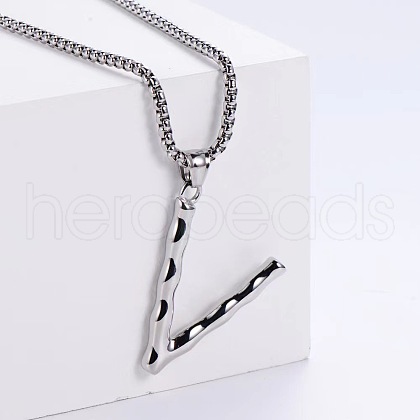 3Pcs Stainless Steel Textured Letter Pendant Box Chain Necklaces LW4134-48-1