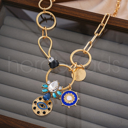 Rhinestone & Iron & Alloy & Glass Pendant Necklaces FS-WGADE70-02-1