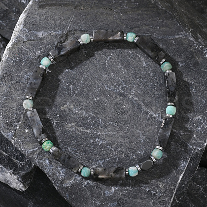 Rectangular Natural Labradorite & Amazonite Beads Stretch Bracelets for Men CD6409-1