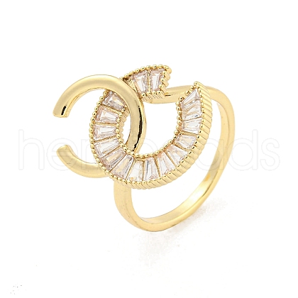 Letter C Brass Micro Pave Clear Cubic Zirconia Open Cuff Rings RJEW-G309-34G-1