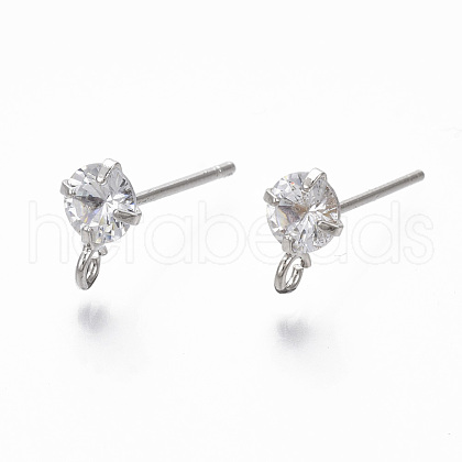 Brass Micro Clear Cubic Zirconia Stud Earring Findings KK-R132-066P-NF-1