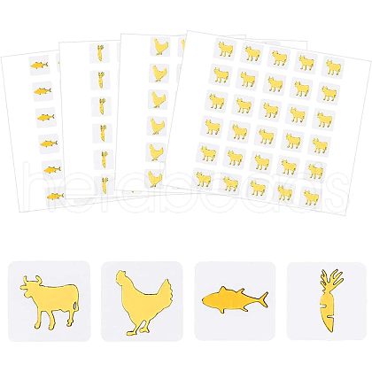 Olycraft 80 Sheets 4 Style Cartoon Carrot & Rooster & Fish & Cow Meal Stickers DIY-OC0008-68A-1