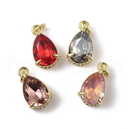 Brass Pave Cubic Zirconia Charms with Glass Crystal KK-Q039-03G-1