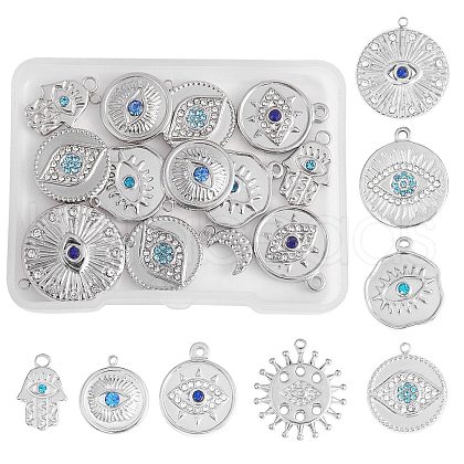 16Pcs 8 Style Eye Theme 304 Stainless Steel Rhinestone Pendants STAS-SZ0002-85P-1