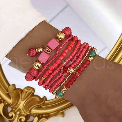 8Pcs 8 Styles Glass Seeded Beaded Stretch Bracelet Set WG2CB6D-03-1