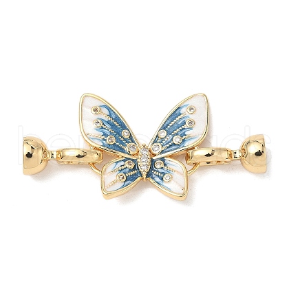 Butterfly Brass Micro Pave Clear Cubic Zirconia Fold Over Clasps KK-U059-44G-1