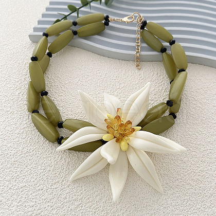 Fashionable Double-Layer Resin Flower Necklaces for Women FS-WGDE08B-01-1
