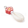 Natural Cowrie Shell & Flower Handmade Polymer Clay & Acrylic Imitation Pearl Pendants PALLOY-JF03817-4