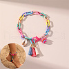 Alloy Shell Shape Charm Glass Seed Beaded Stretch Anklets for Beach Party WG08358-06-1