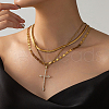 Fashionable Stainless Steel & Brass 3 layer Clear Cubic Zirconia Cross Pendant Necklaces for Women KA2927-4