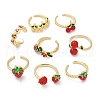 Brass Enamel Open Cuff Rings for Women RJEW-U057-09G-4